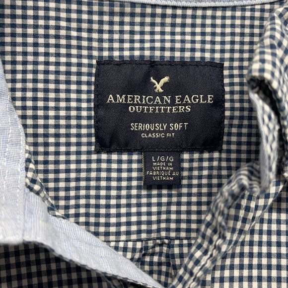 American Eagle Outfitters Blue & White Check Classic Fit Shirt Large - Picture 2 of 7